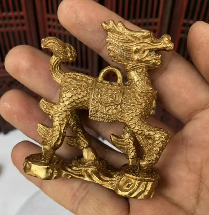 China brass kirin small crafts statue A pair