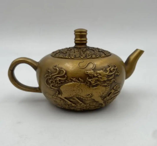 China brass kirin teapot small crafts statue