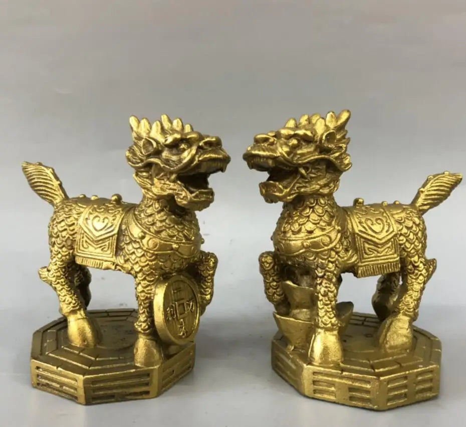 China brass kirin wealth crafts statue A pair