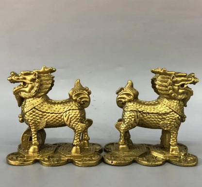 China brass kirin wealth crafts statue A pair