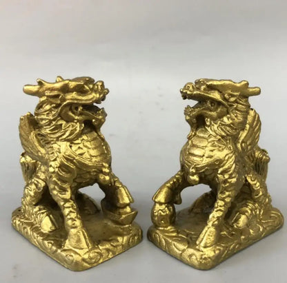 China brass kirin wealth crafts statue A pair