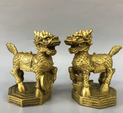China brass kirin wealth crafts statue A pair