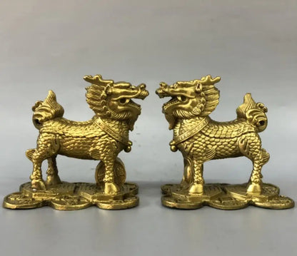 China brass kirin wealth crafts statue A pair