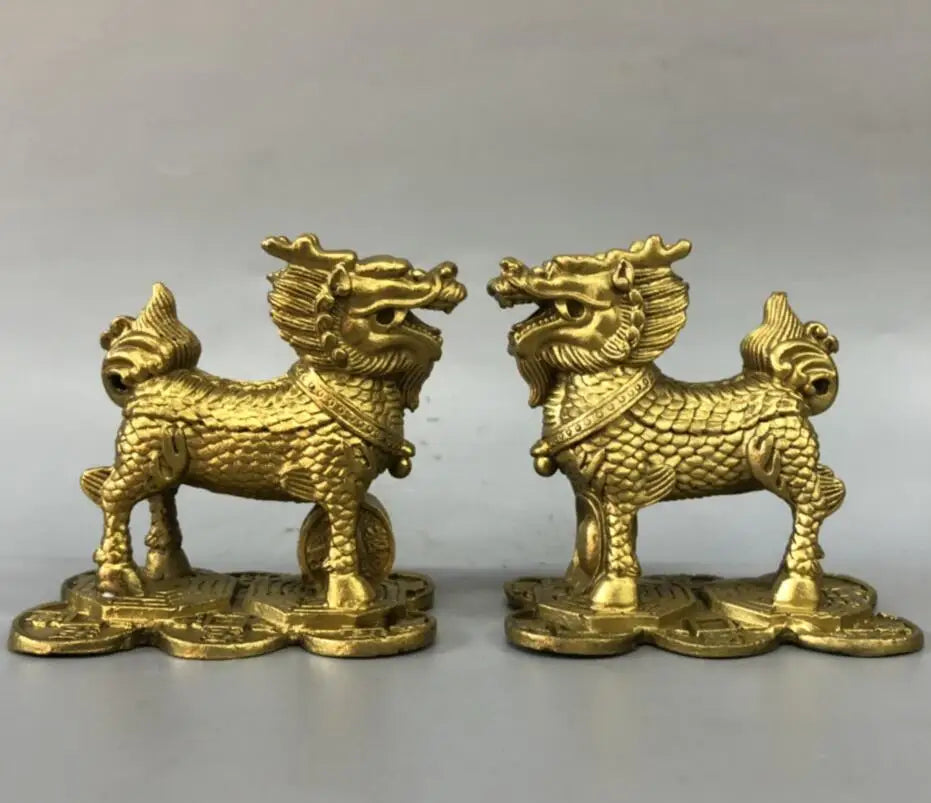 China brass kirin wealth crafts statue A pair