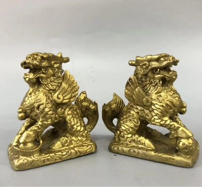 China brass kirin wealth crafts statue A pair