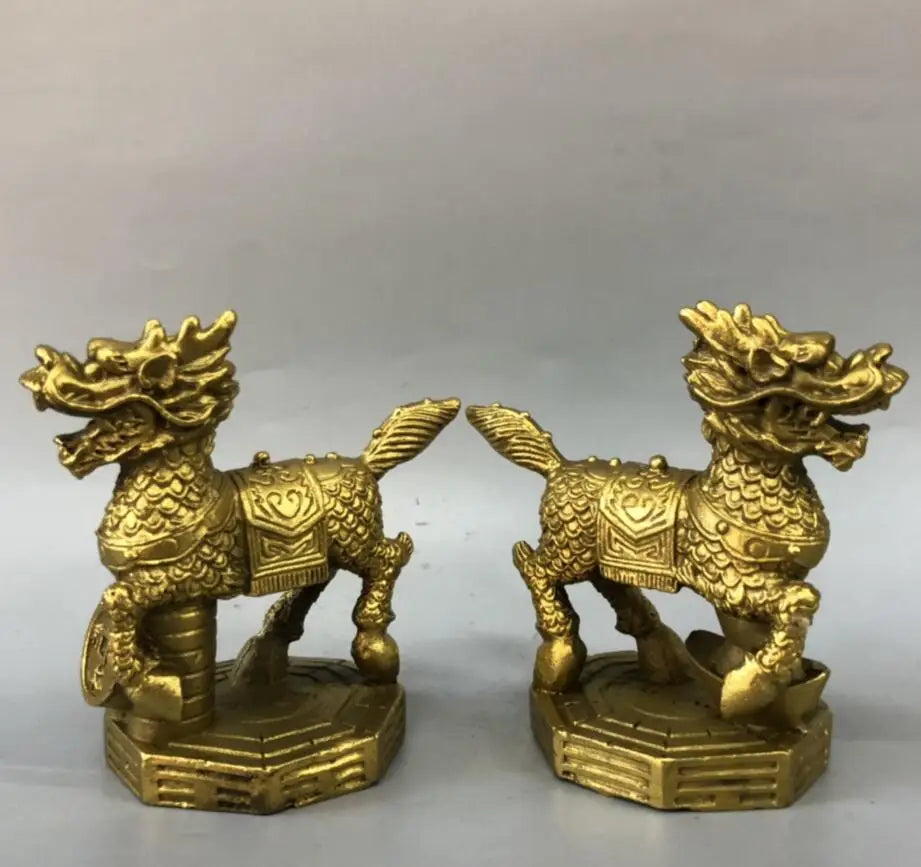 China brass kirin wealth crafts statue A pair