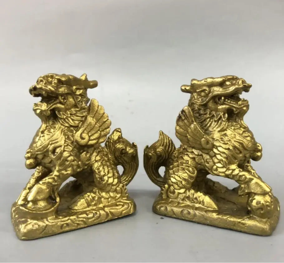 China brass kirin wealth crafts statue A pair
