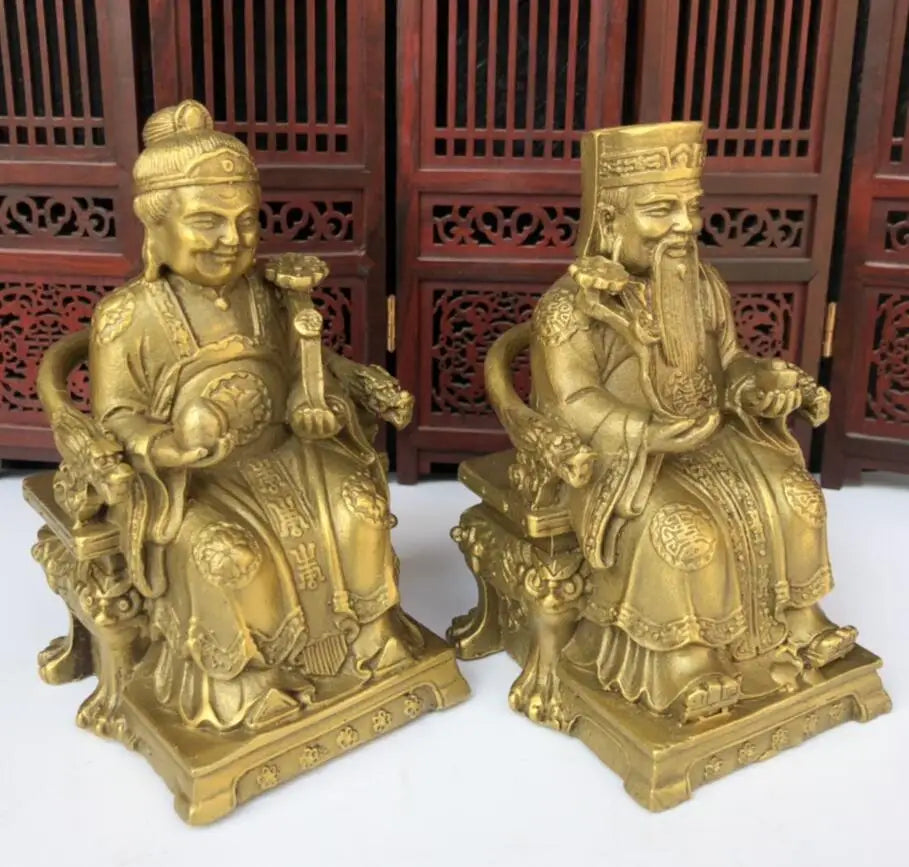 China brass land god crafts statue A pair