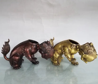 China brass lion Incense burner crafts statue