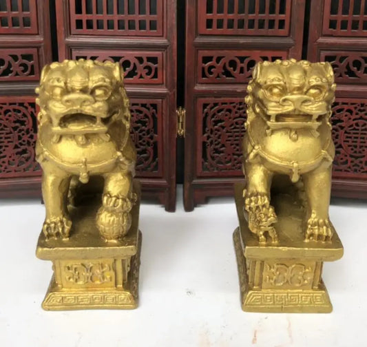 China brass lion crafts statue A pair