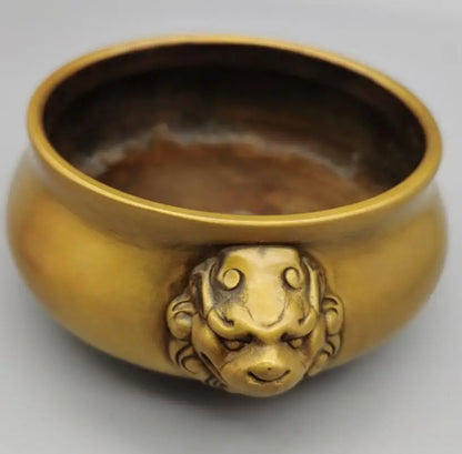 China brass lion head Incense burner crafts statue