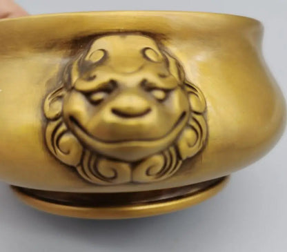 China brass lion head Incense burner crafts statue