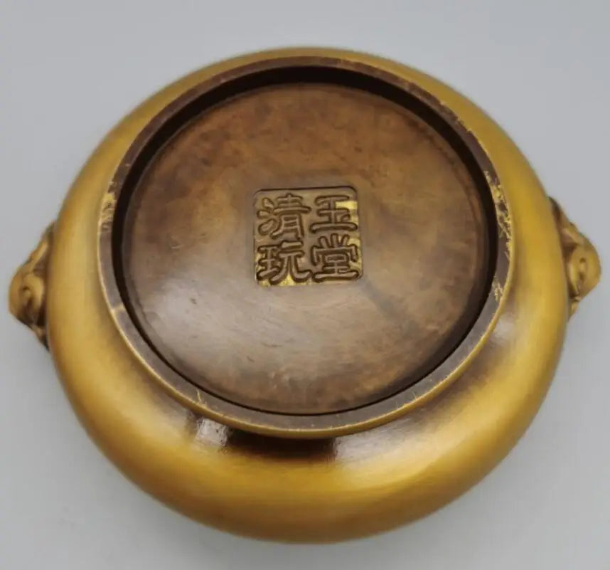 China brass lion head Incense burner crafts statue