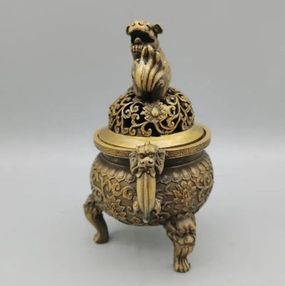 China brass lion lid Incense burner crafts statue