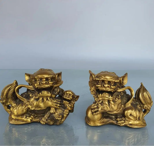 China brass lion small crafts statue A pair