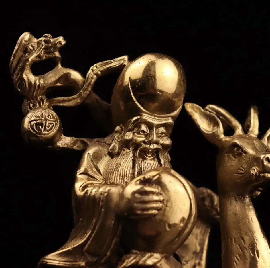 China brass longevity Buddha Ride deer crafts statue