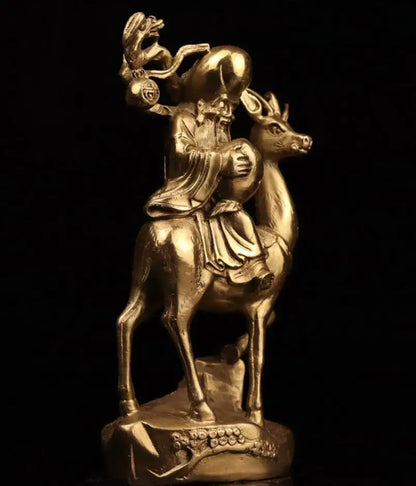 China brass longevity Buddha Ride deer crafts statue