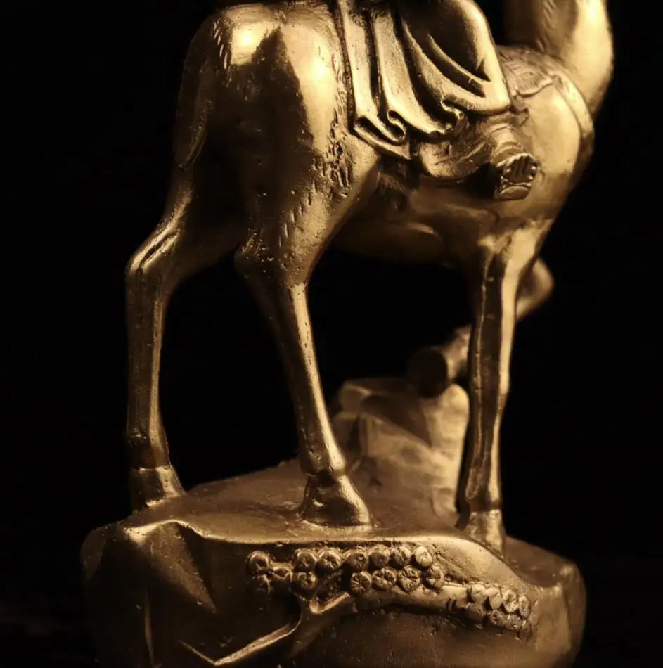 China brass longevity Buddha Ride deer crafts statue
