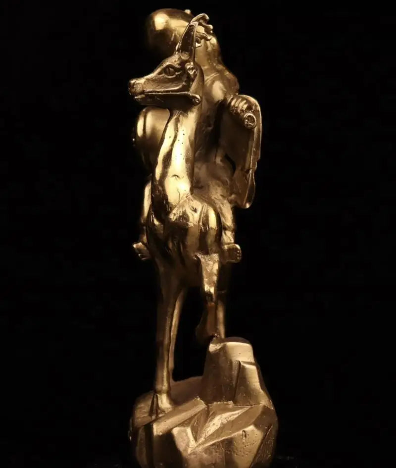 China brass longevity Buddha Ride deer crafts statue