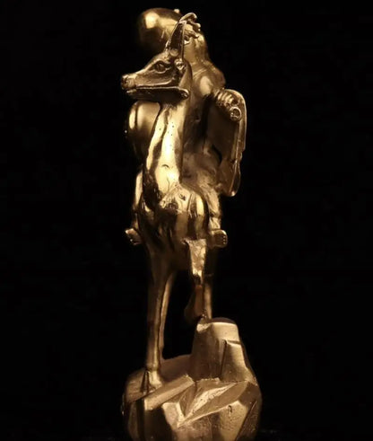 China brass longevity Buddha Ride deer crafts statue