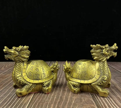 China brass longevity dragon turtle crafts statue A pair
