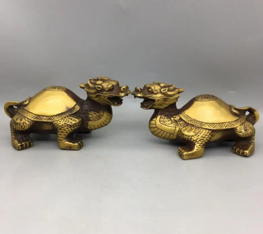 China brass longevity dragon turtle crafts statue A pair