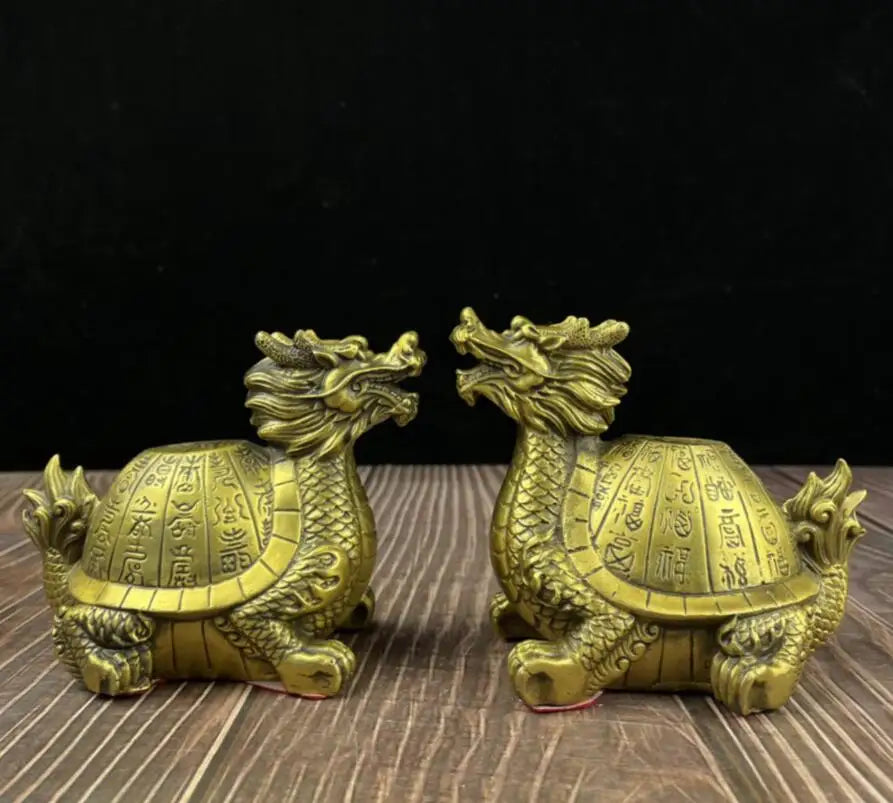 China brass longevity dragon turtle crafts statue A pair