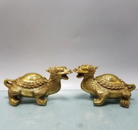 China brass longevity dragon turtle crafts statue A pair