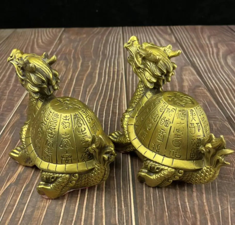 China brass longevity dragon turtle crafts statue A pair