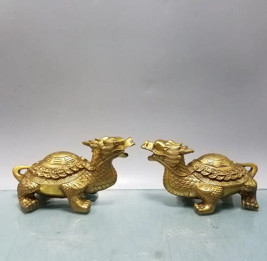 China brass longevity dragon turtle crafts statue A pair