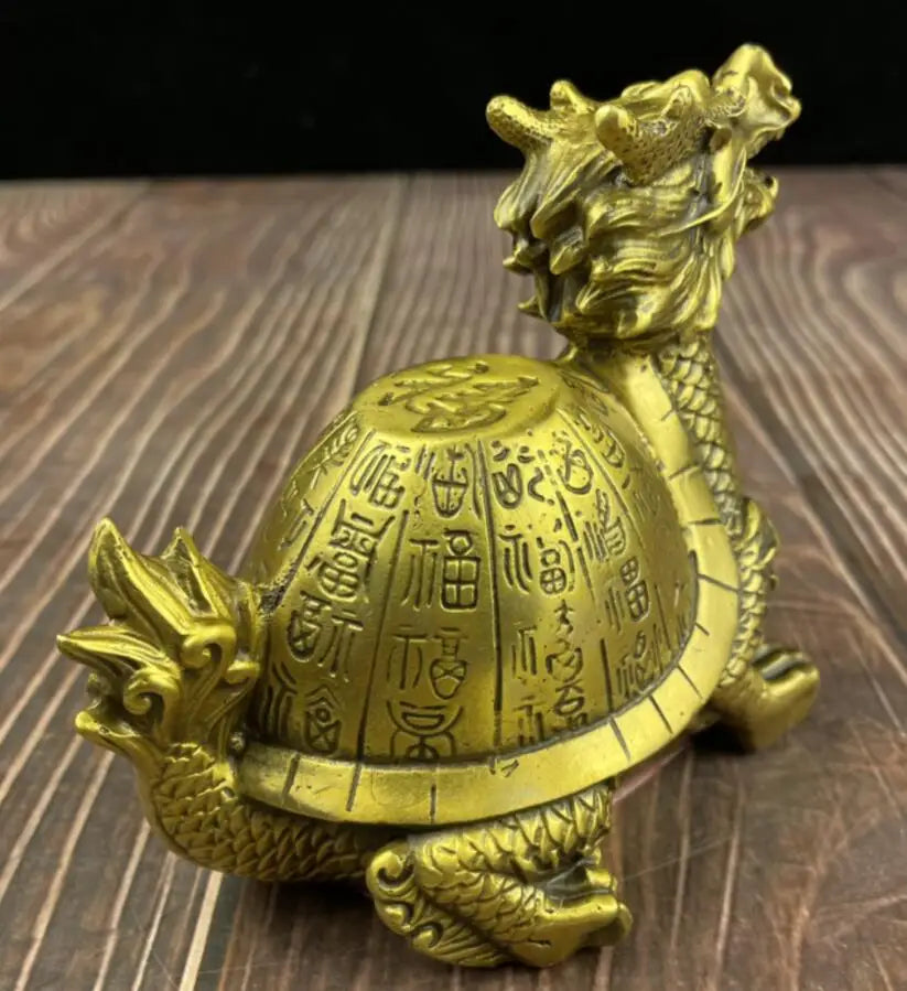 China brass longevity dragon turtle crafts statue A pair