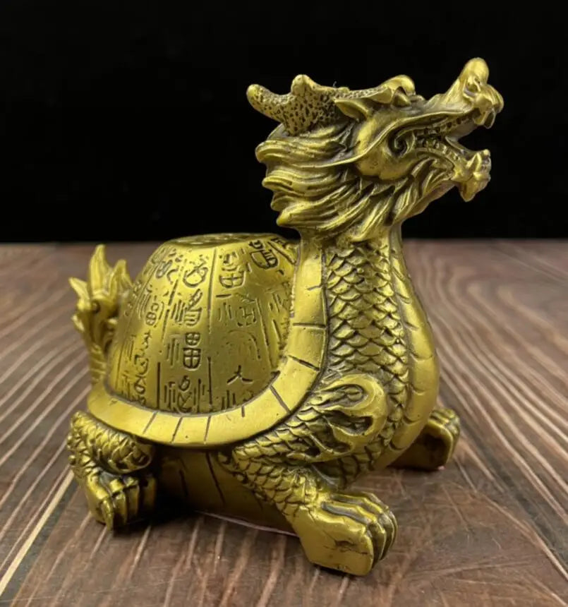 China brass longevity dragon turtle crafts statue A pair