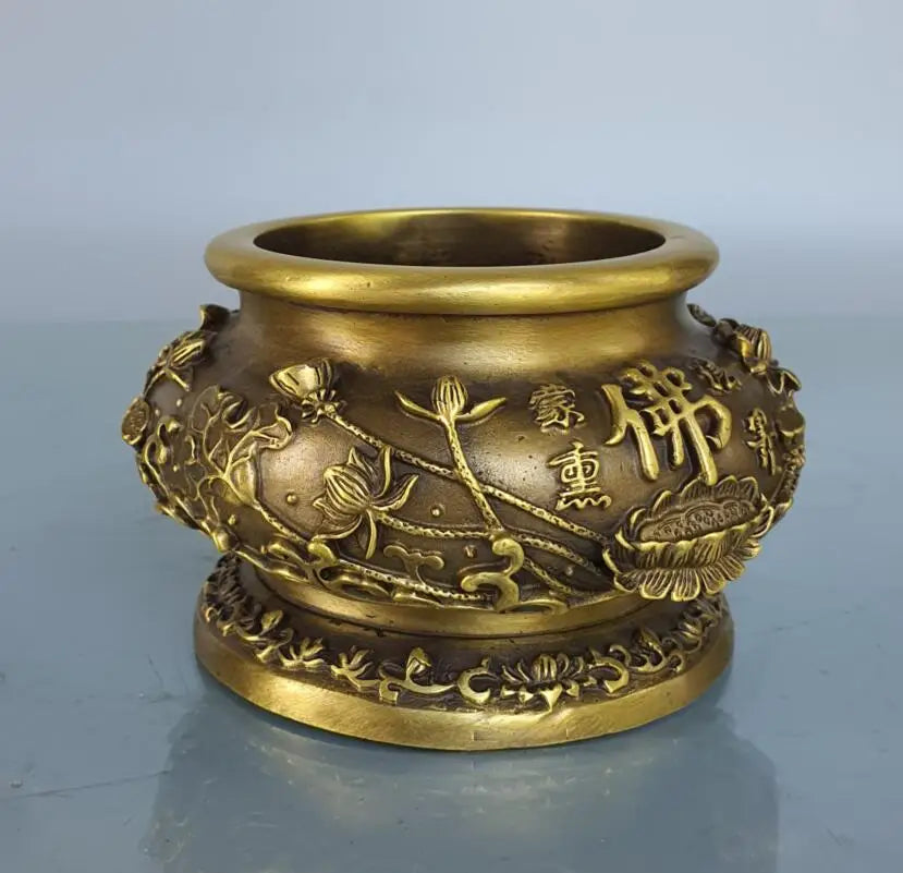 China brass lotus Buddha Incense burner crafts statue