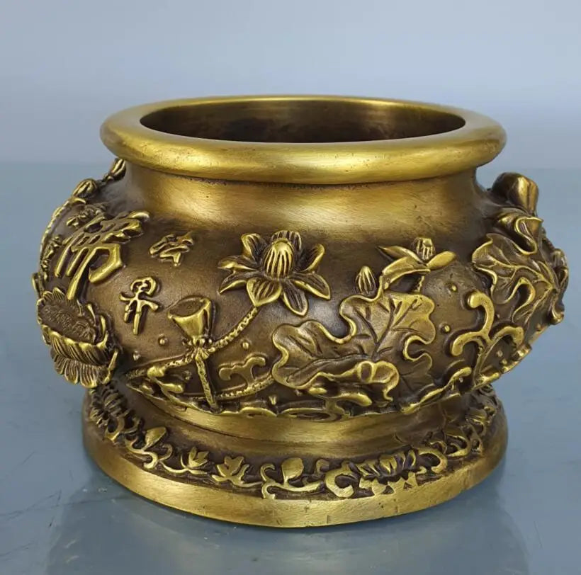 China brass lotus Buddha Incense burner crafts statue