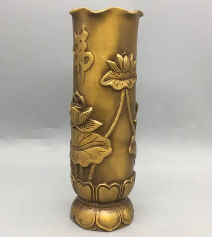 China brass lotus Buddha word insert incense cylinder crafts statue