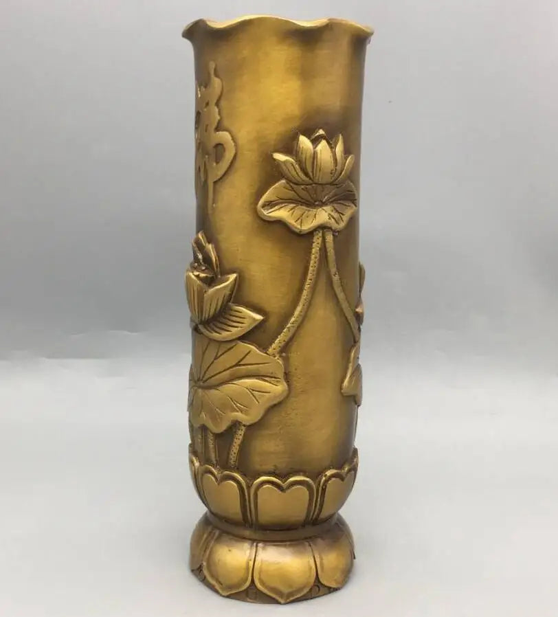 China brass lotus Buddha word insert incense cylinder crafts statue