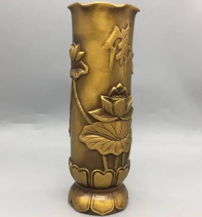 China brass lotus Buddha word insert incense cylinder crafts statue