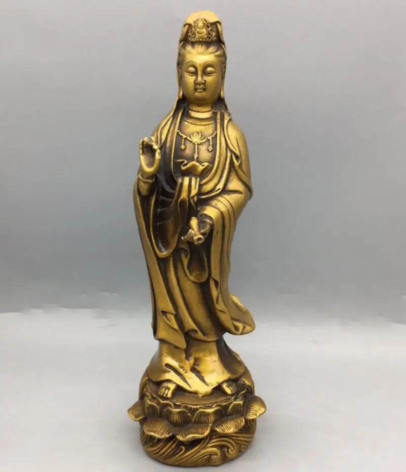 China brass lotus Goddess of mercy Buddha crafts statue