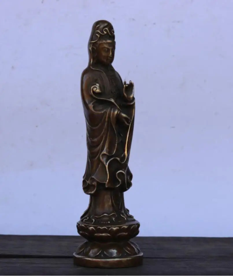 China brass lotus Goddess of mercy Buddha crafts statue