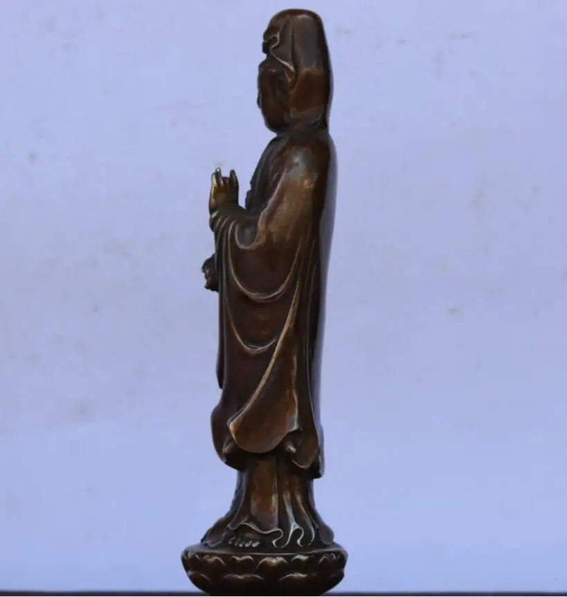 China brass lotus Goddess of mercy Buddha crafts statue