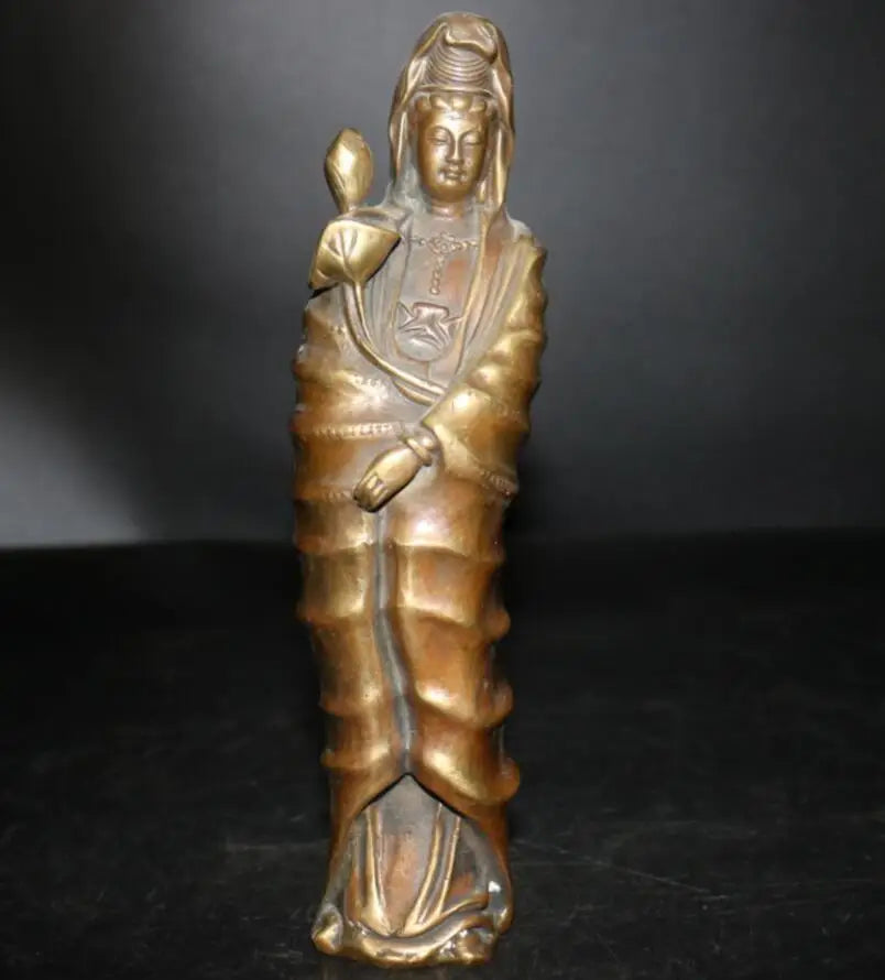 China brass lotus Goddess of mercy Buddha crafts statue