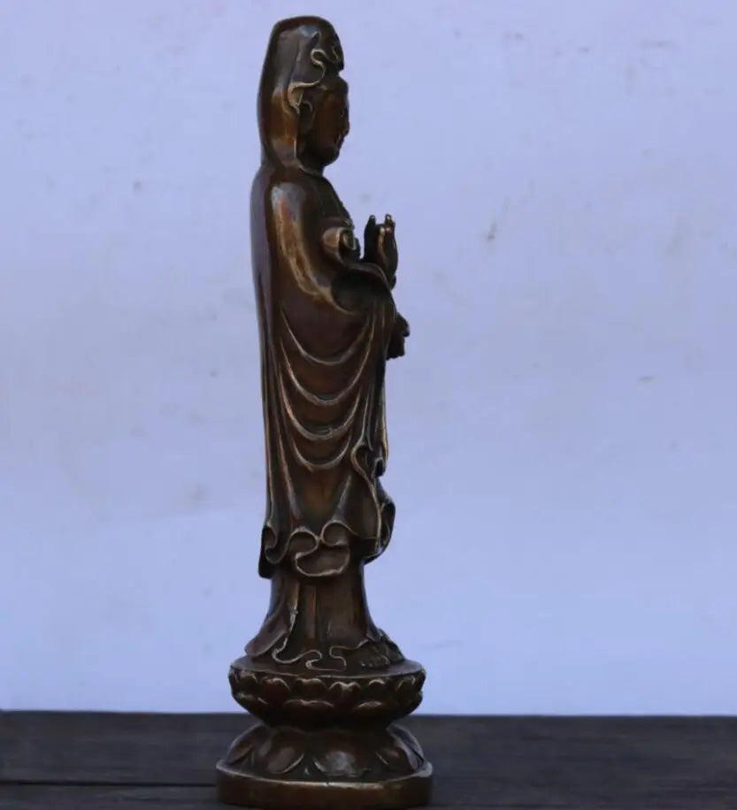 China brass lotus Goddess of mercy Buddha crafts statue