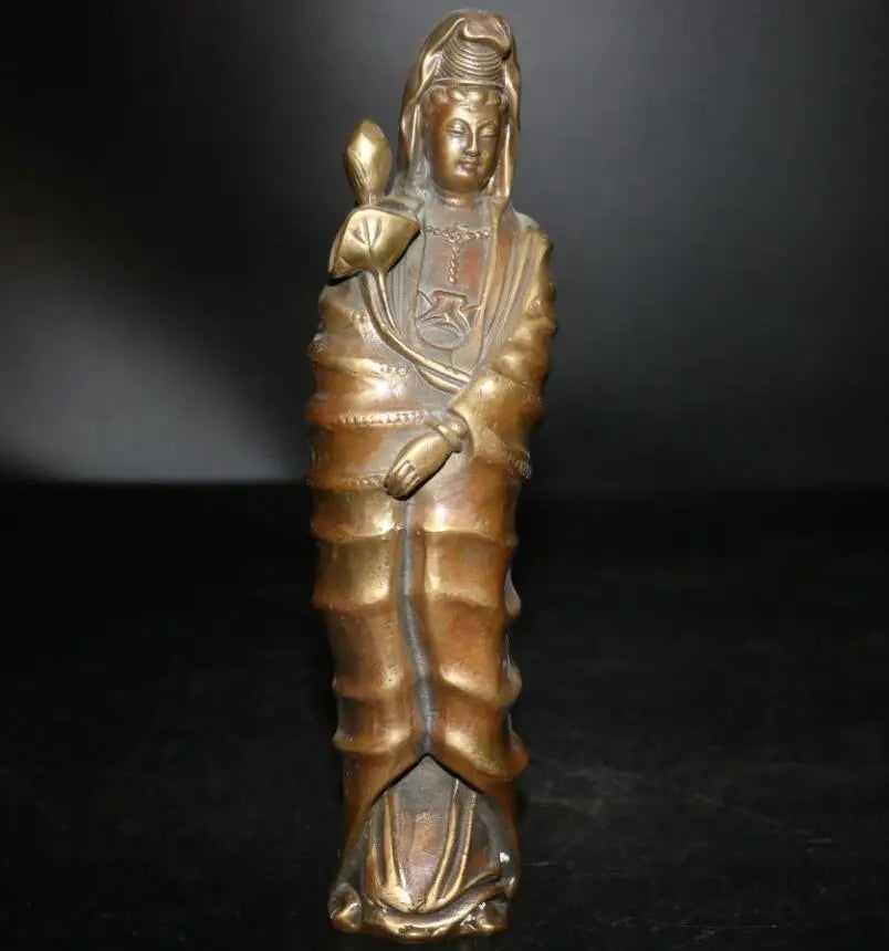 China brass lotus Goddess of mercy Buddha crafts statue