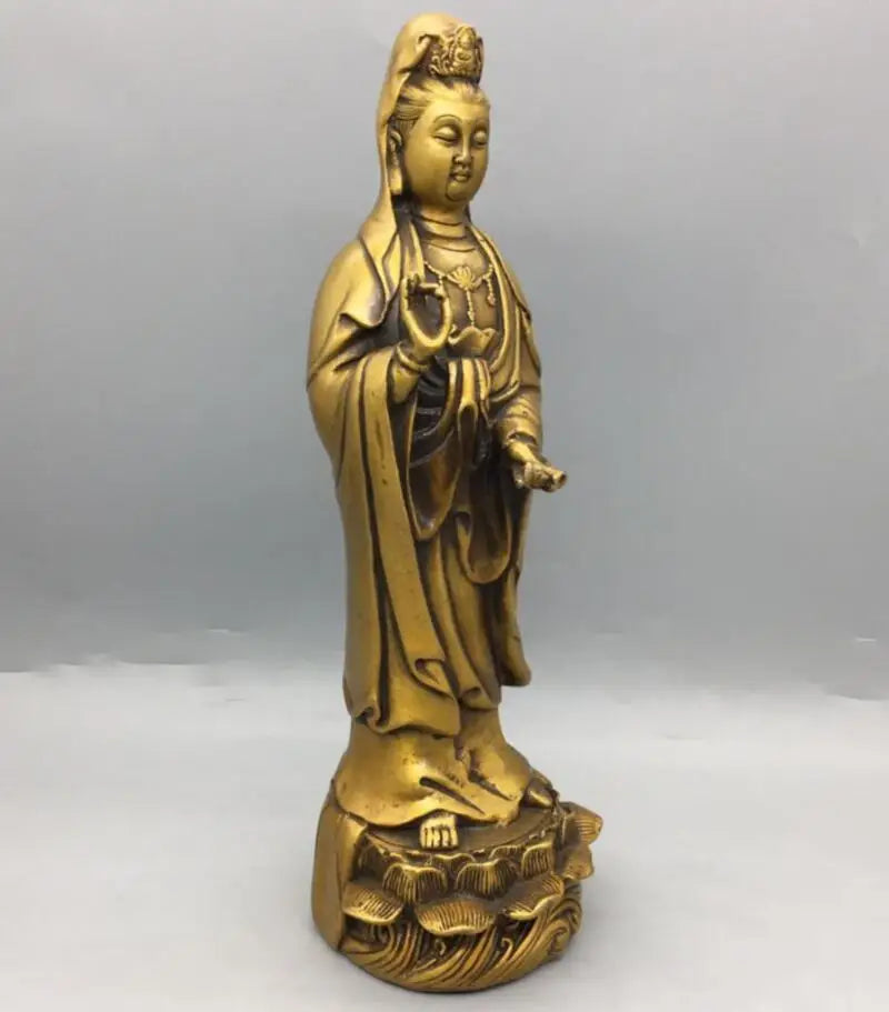 China brass lotus Goddess of mercy Buddha crafts statue