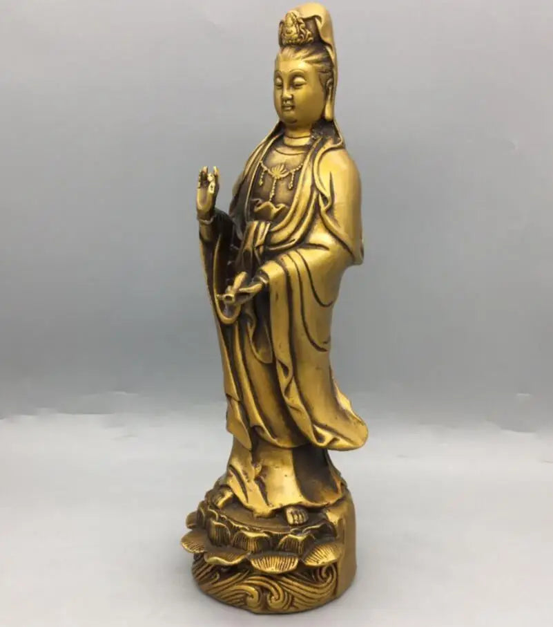 China brass lotus Goddess of mercy Buddha crafts statue