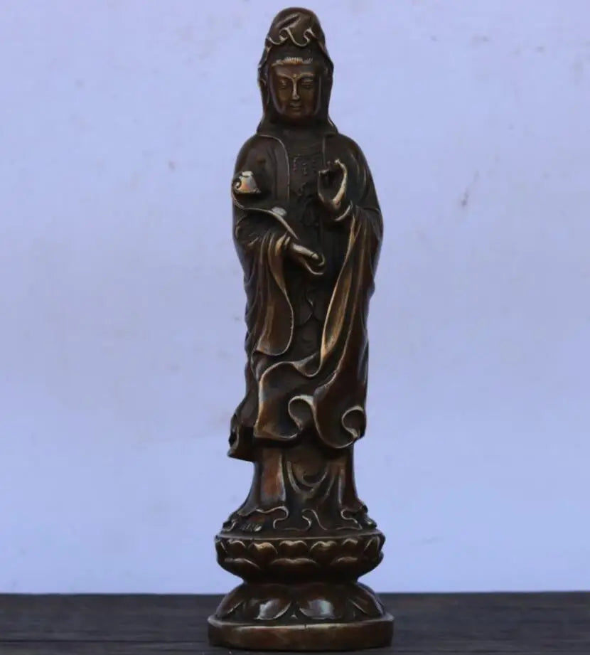 China brass lotus Goddess of mercy Buddha crafts statue