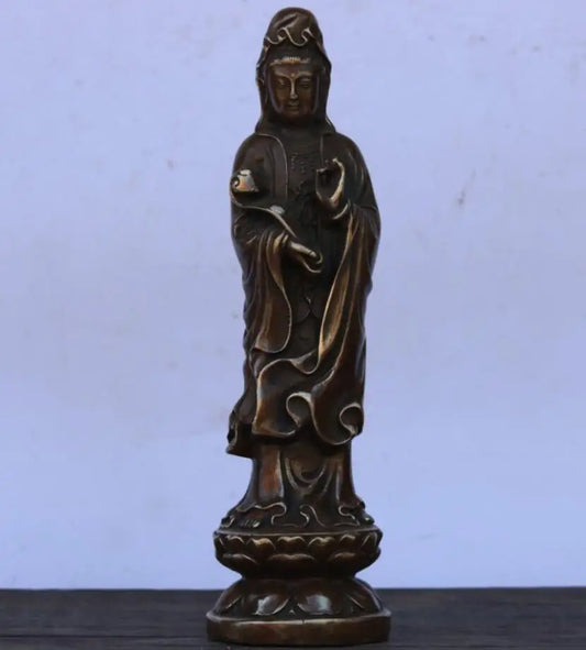 China brass lotus Goddess of mercy Buddha crafts statue