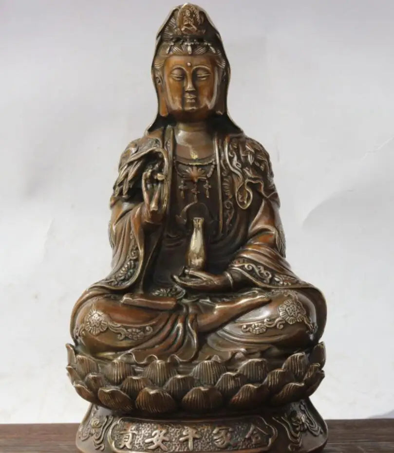 China brass lotus Goddess of mercy bodhisattva Buddha crafts statue
