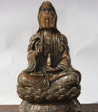 China brass lotus Goddess of mercy bodhisattva Buddha crafts statue