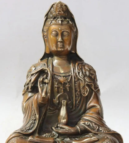 China brass lotus Goddess of mercy bodhisattva Buddha crafts statue